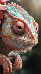 Sticker - Close-up of a chameleon's eye, showcasing its unique texture and vibrant colors.