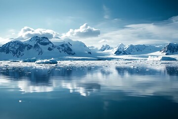 Canvas Print - Antarctica landscape with snow covered mountains and blue water