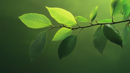Wall Mural - a leafy green branch with droplets of water on it. concept of freshness and vitality