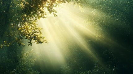 Wall Mural - Sunlight Beams Through Dense Foliage in a Mystical Forest