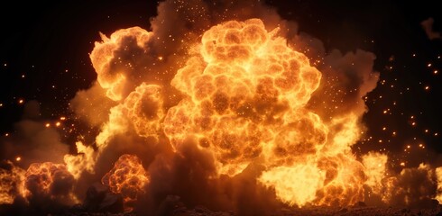 Poster - large explosion is depicted in the image, with a lot of fire and smoke. the scene is intense and dra