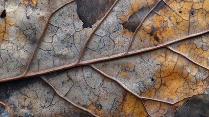 Wall Mural - Leaf with a brown and white texture. The leaf is old and has a lot of spots