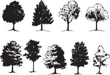 Set Trees. Hand drawn vector illustration	