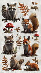 Poster - Cute woodland animals with fall colors