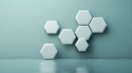 A blue background with a bunch of hexagonal shapes in different colors