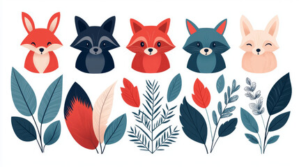 Poster - Cute cartoon animals and foliage illustration.