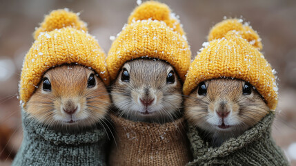 Sticker - Three adorable squirrels bundled up in winter wear.