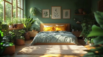 Wall Mural - Urban jungle bedroom with natural light.