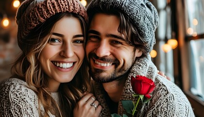 Joyful couple cherishing love on Valentine’s Day celebration