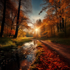 Wall Mural - sunny autumn day in the forest