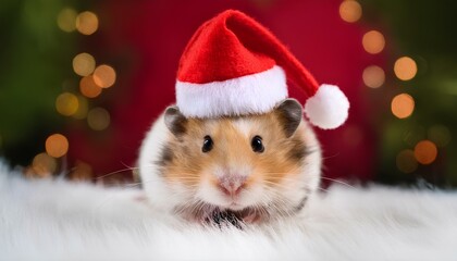 Hamster wearing a Santa hat for Christmas celebration