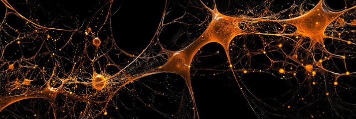 Aufkleber - mesmerizing arrangement of orange particles interconnects via glowing lines, forming stunning geometric patterns against a black background, evoking a sense of futuristic beauty.