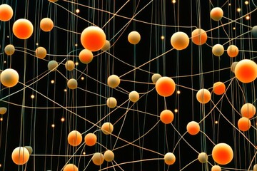 Aufkleber - mesmerizing arrangement of tiny orange dots fills a black canvas, linked by luminous lines that mimic a cosmic constellation. This minimalist artwork evokes a sense of wonder.