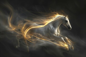 Leinwandbilder - Horse depicted with luminous light lines in motion, illustrating speed, energy, and dynamic movement in a futuristic and digital style.