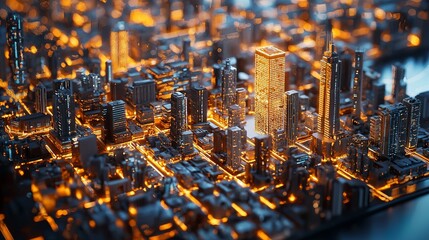 Abstract modern city model background with wireless network and connection...