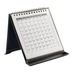 Poster - Black leather desk calendar is showing month view of calendar isolated on white background