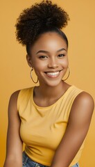 portrait african background yellow camera american woman olated looking smiling ng  smiling yellow smile cheerful portrait afro happy face woman african 1 person girl hair beauty beautiful background