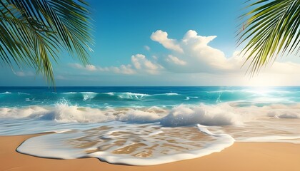 Serene summer scene with gentle waves lapping on the sandy beach