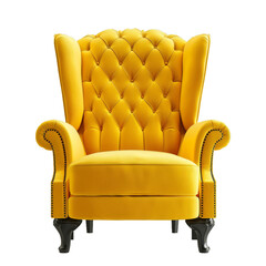 Poster - classic yellow velvet armchair with quilted backrest standing on white background