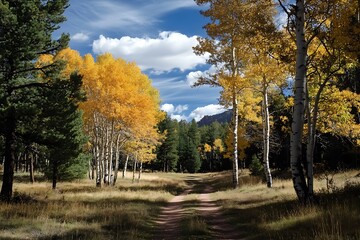 Canvas Print - Autumnal Path Through Golden Aspen Trees in Forest