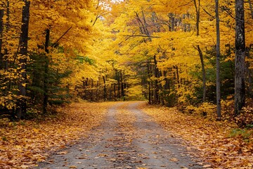 Canvas Print - Autumn road through colorful forest, fall foliage, yellow leaves