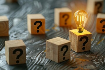 Wall Mural - a glowing light bulb sits on a block with a question mark, surrounded by other blocks with question 