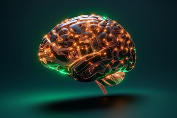Poster - Futuristic human brain, glowing with digital circuits and connections, representing advanced technology and AI