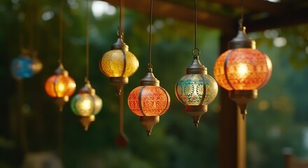 Canvas Print - Colorful Moroccan Lanterns Hanging