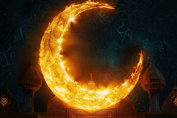 Wall Mural - Flaming Crescent Moon - A Ramadan Celebration