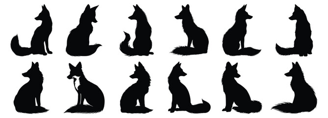 Fox silhouette set vector design big pack of fox illustration and icon