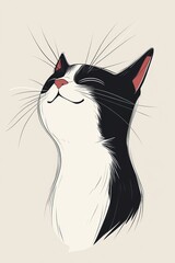 Wall Mural - a cat smiling and wink, minimalist design illustration