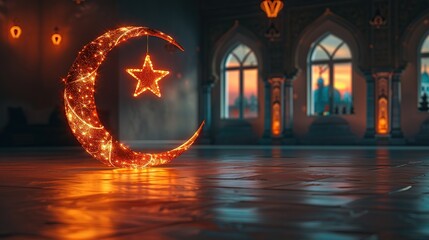 Wall Mural - Crescent Moon and Star in a Mosque