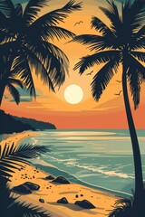 vector poster sleek, vacation illustration retro