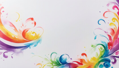 Wall Mural - White paper background with rainbow flourishes and copy space