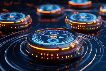 Poster - Futuristic time-travel theme, with glowing clocks and swirling lines forming a sleek, modern design
