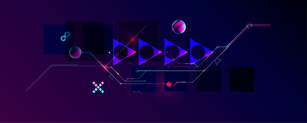 Wall Mural - Dark retro futuristic cyberpunk elements abstraction background cosmos synthwave vaporwave retrowave glitch circle with blue and pink glows