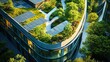 © somneuk - A high-resolution image of a modern hospital building designed with sustainability in mind, featuring green roofs, solar panels, and energy-efficient windows.