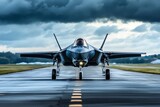 F 35 Lightning II fighter jet on runway ready for takeoff, military aircraft, stealth technology, air force, aviation