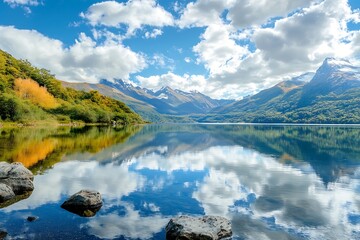 Sticker - Serene Mountain Lake Landscape with Stunning Cloud Reflections