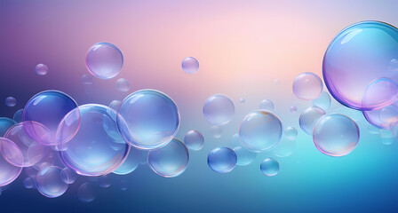 Sticker - minimalistic abstract background filled with translucent bubbles hovering over a soft, matte gradient of blue and purple