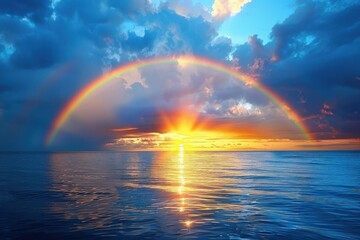 Wall Mural - a rainbow is seen in the sky above the ocean