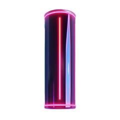 Poster - Black metallic cylinder with glowing neon light, futuristic energy source, isolated on white background