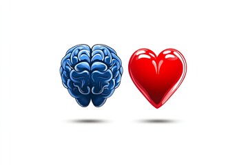 Poster - Minimalist brain and heart illustration, symbolizing the balance between logic and emotion in a clean, modern design