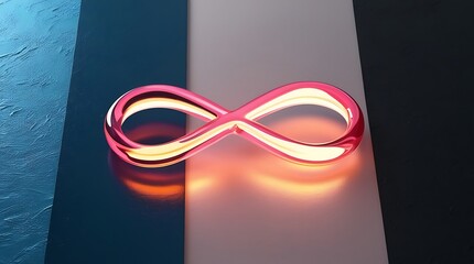 Poster - modern stylized infinity pink and red symbol made of a glossy, translucent material on the dark blue and black background