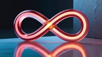 Poster - modern stylized infinity pink and red symbol made of a glossy, translucent material on the dark blue and black background