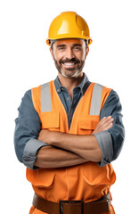 Wall Mural - Happy Construction Worker Crossed Arms Isolated on Transparent Background PNG
