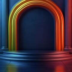 Wall Mural - Abstract Stage with Golden Archway and Blue Columns