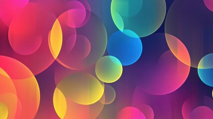 Poster - A vibrant fluid gradient design with geometric circles in neon shades, arranged in a dynamic abstract pattern with modern aesthetic appeal