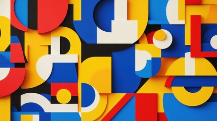 Poster - A vibrant geometric background with bold shapes in primary colors, arranged in a dynamic abstract pattern perfect for banners and creative design