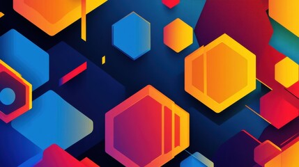 Poster - An abstract banner featuring geometric hexagons in bold colors, with sleek, curving lines and shapes adding depth to the vibrant background